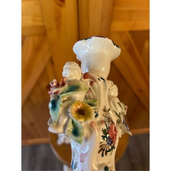 Antique Candle Holders Capodimonte Style Cherubs Made In Italy Hand Painted READ - Picture 12 of 16